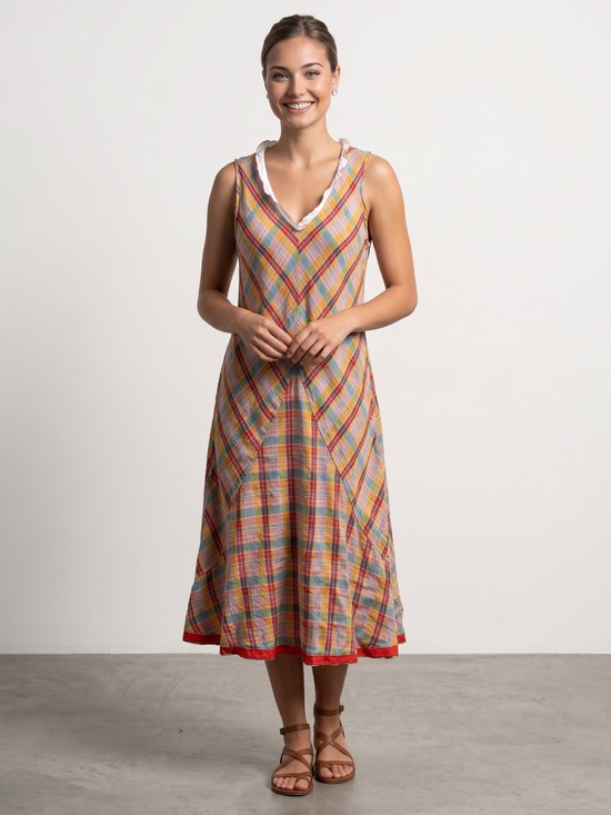 Neesh by D.A.R. Dresses & Skirts - 🌻Vintage Neesh by D.A.R. Madras Plaid Midi Dress A Line VNeck Sleeveless Size S